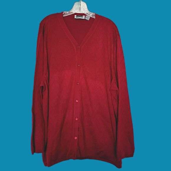 Maggie Barnes Red Chevron Texture Cardigan 4XL Grandpacore Varsity - Picture 1 of 6